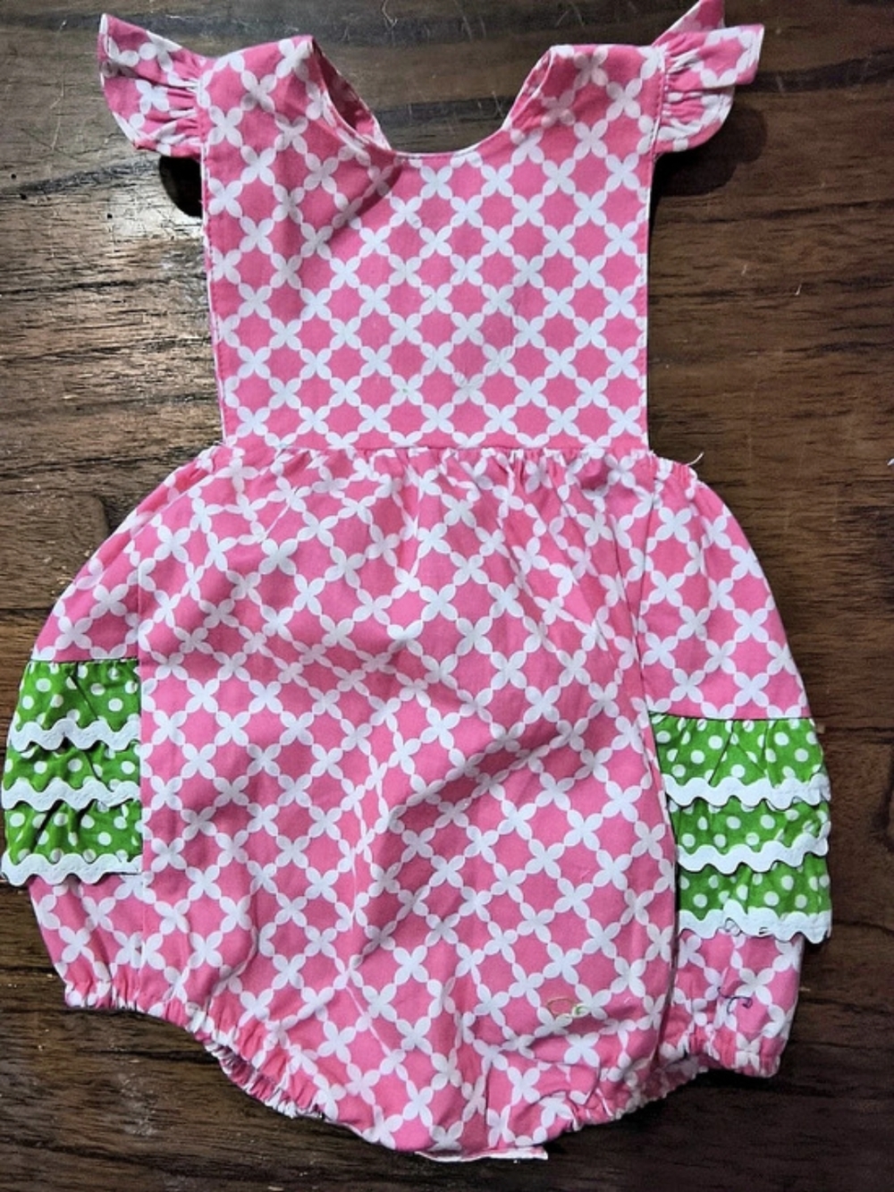 Girls Pink & Green Geometric Romper